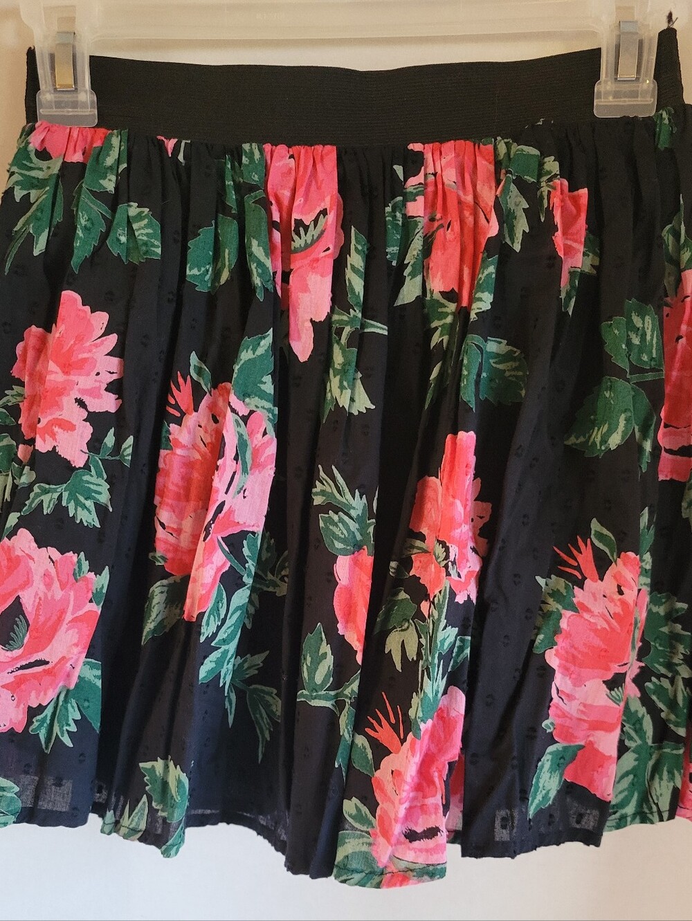 Wet Seal Black Mini Skirt with Pink Floral Print